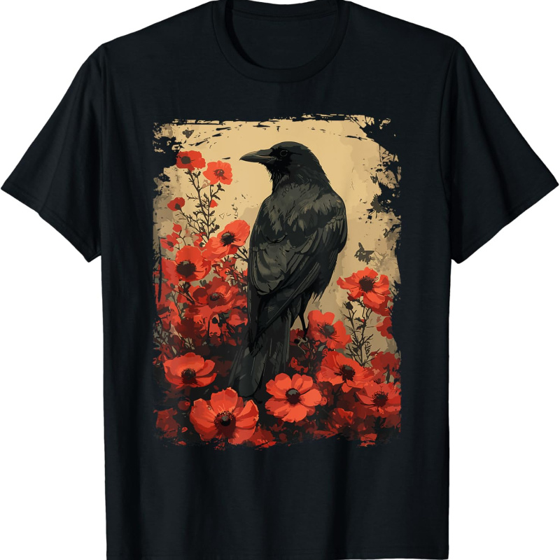 

Red Flower And Crow T-shirt For Husband Men - Comfortable & Breathable Short Sleeve Tee