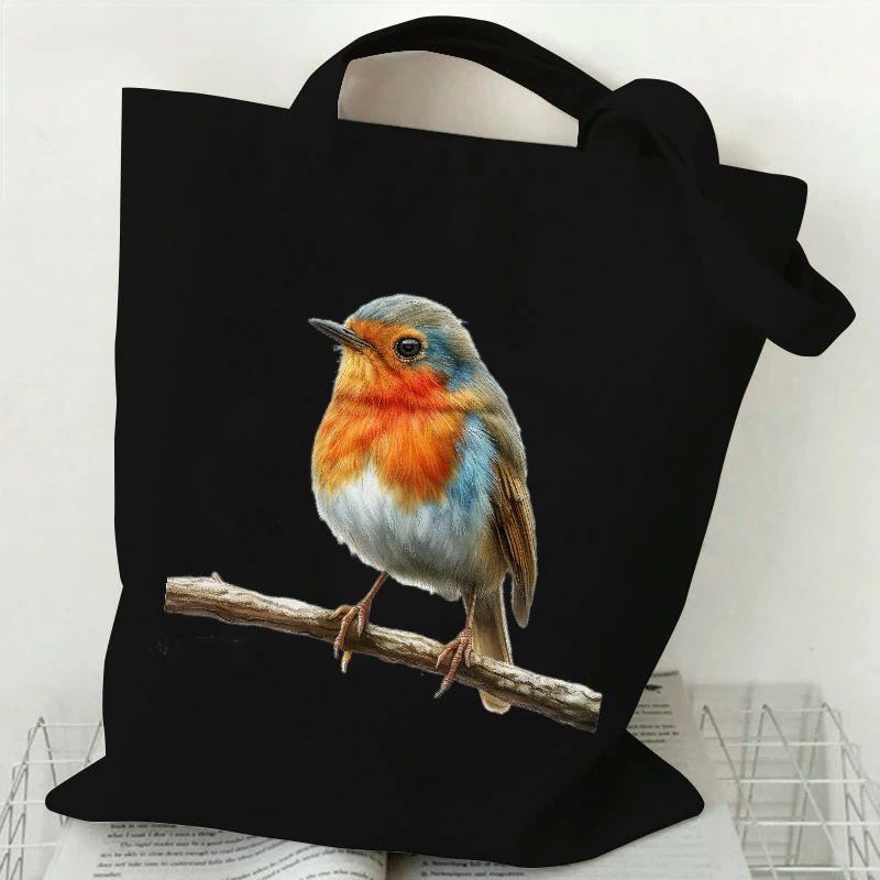 

Robin Bird Print Canvas Tote Bag - Durable Shoulder Bag With Position Print, Non-closing, No Components Included