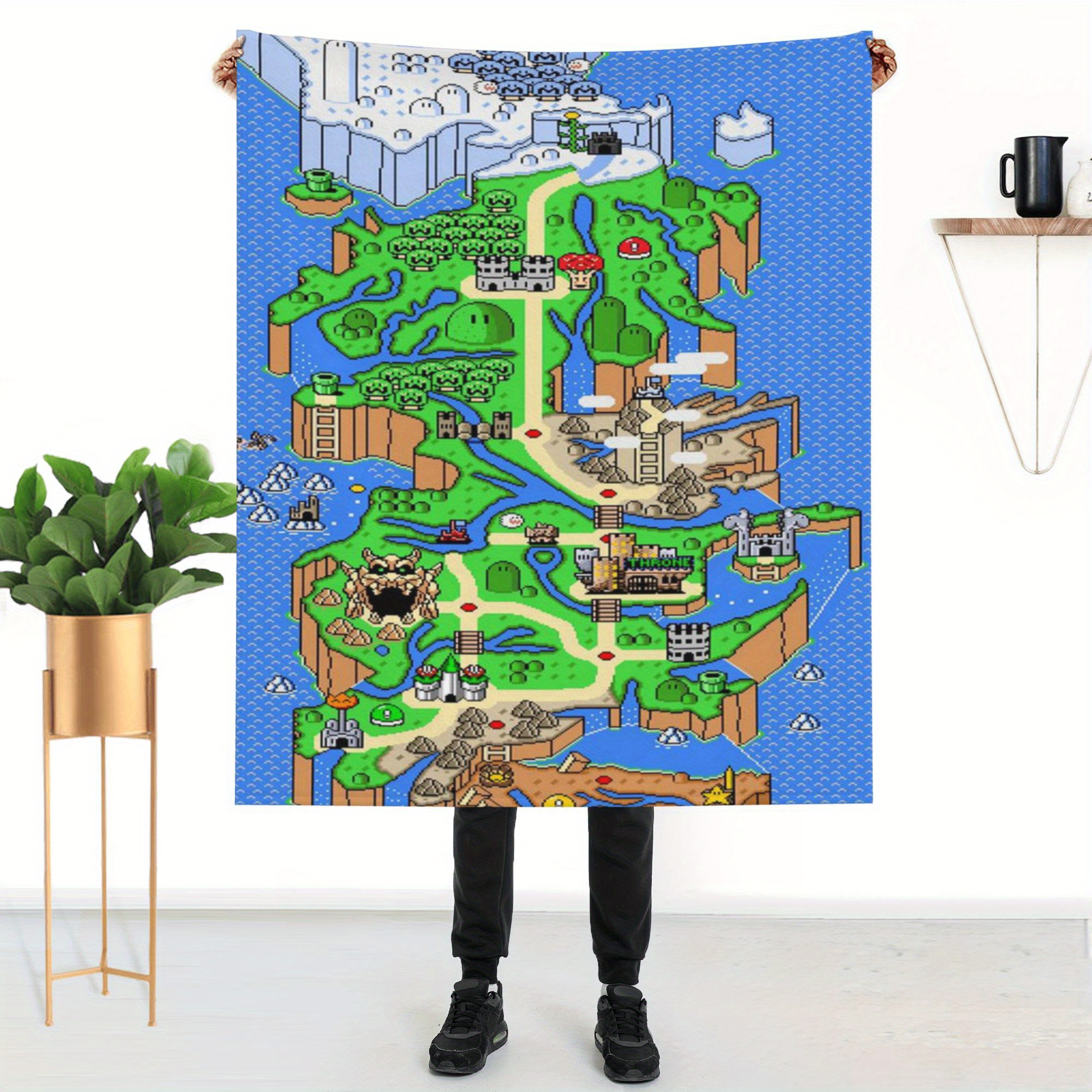 

Cozy Cartoon Map Flannel Throw Blanket - Soft & Warm For All Seasons, Perfect For Home, Office, Car, And Camping - Versatile Nap Blanket & Small Gift