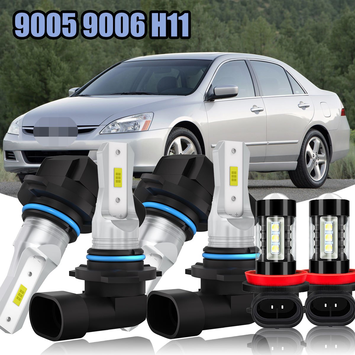 

For Honda Accord 1990-2012 9005/hb3 9006/hb4 H11 6x Led Headlight Kit Super Bright White Bulbs Combo 6000k 40w High Power Lamps 500% Brightness High Low Beam Fog Lights 4000lm, Pluy And Play