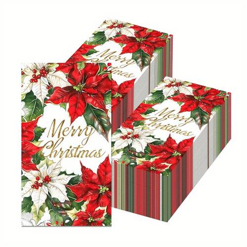 100pcs christmas poinsettia disposable paper napkins dinner napkins suitable for home kitchen table setting decorations christmas tableware pack