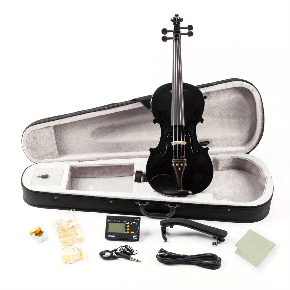 

Gv102 4/ 4 Solid Wood Eq Violin Case Bow Violin Strings Shoulder Rest Electronic Tuner Connecting Wire Cloth Black