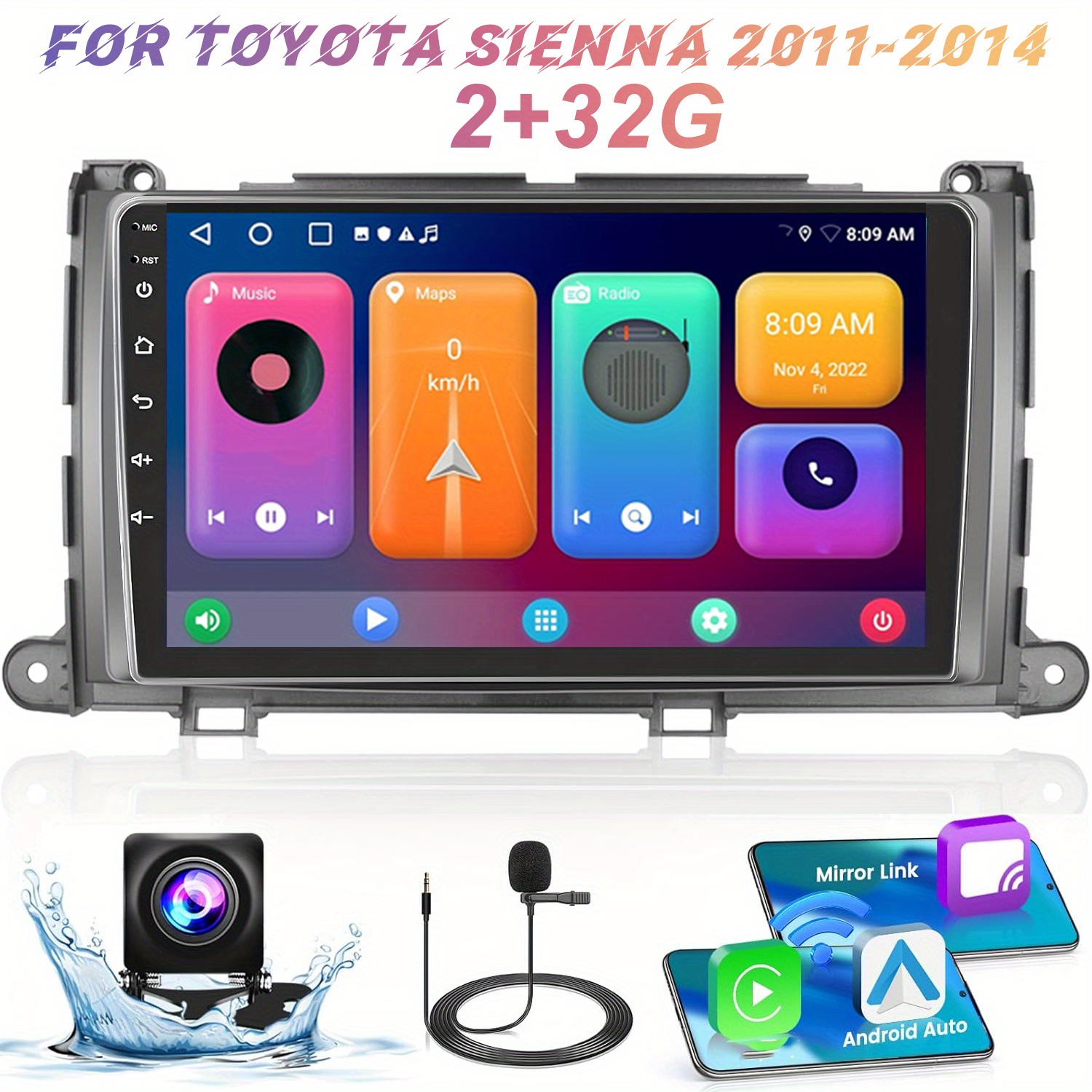 

Podofo Stereo Replacement For Toyota Sienna 2011-2014 - [2+32g] 9 Inch Touchscreen Dsp Audio With Wireless Carplayer And Auto, , Gps, Wifi + Ahd Backup Camera