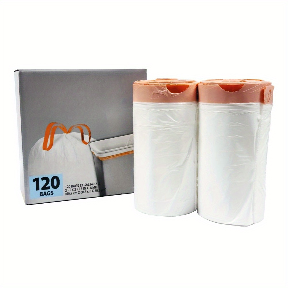 

13 Gallon Tall Kitchen White Trash Bags, 120 Per Box (expandable Drawstring, 20% Pcr), Great For Residential, Indoor Trash, Strong And Durable, Puncture And Tear Resistant