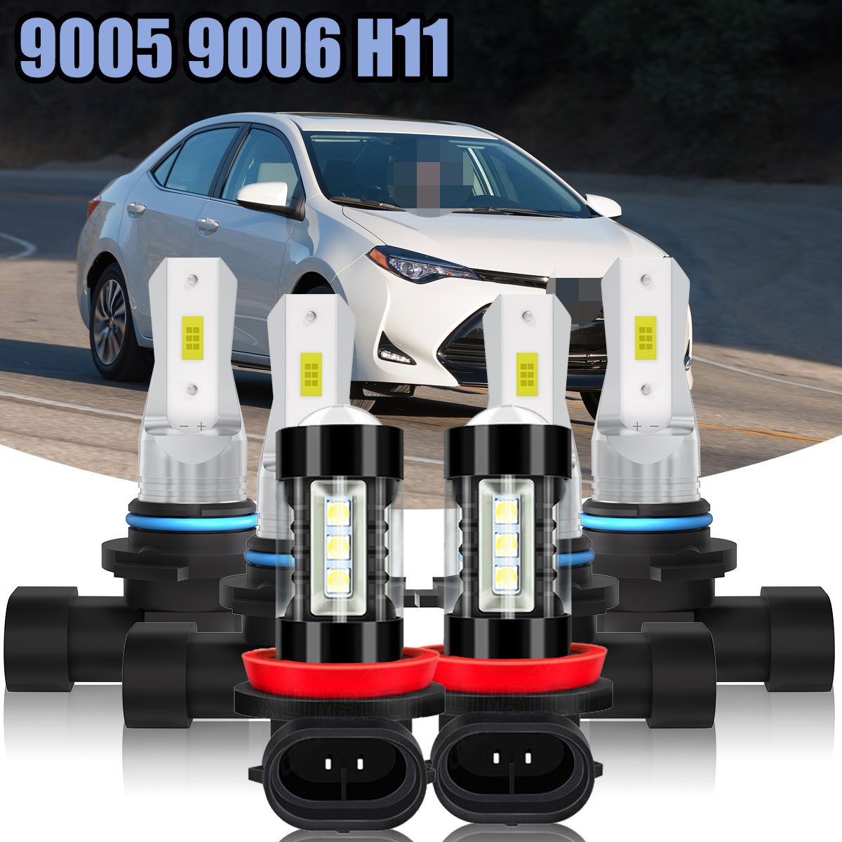 

For Toyota Corolla 1991-2013 6x 9005 9006 H11 Led Headlight Kit Super Bright White Bulbs High Low Beam Fog Lights 4000lm Combo High Power Lamps 500% Brightness 6000k 40w, Pluy And Play