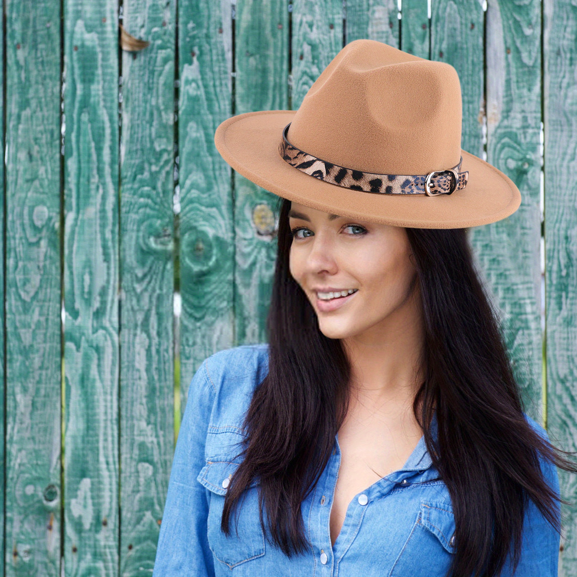 BRIM FASHION HAT W/ lEOPARD STRAP ACCENT FELT FASHION BRIM HAT W/ LEOPARD ACCENT – Riah Fashion main image 3