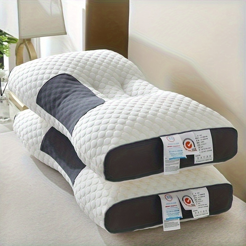 1pc Almohada de soporte lumbar blanca con núcleo de masaje, relleno de poliéster hipoalergénico, tejido de punto transpirable, ligero, cosido, cojín de protección para el cuello no impreso para dormir, decoración de dormitorio y sala de estar - Solo limpieza en seco 0