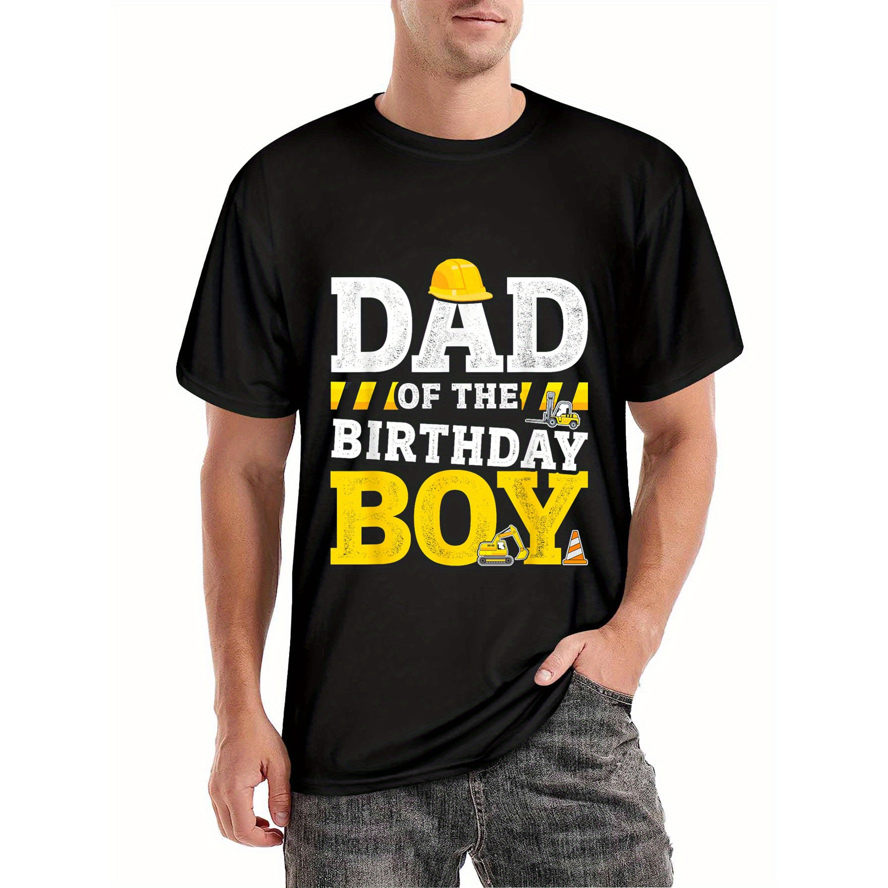 

Dad Of The Birthday Boy Matching Family Construction Party T Shirt Men's Graphic Humour Fun T-shirt, Short Sleeve Novelty T-shirt Crew Neck, T Shirt Tee