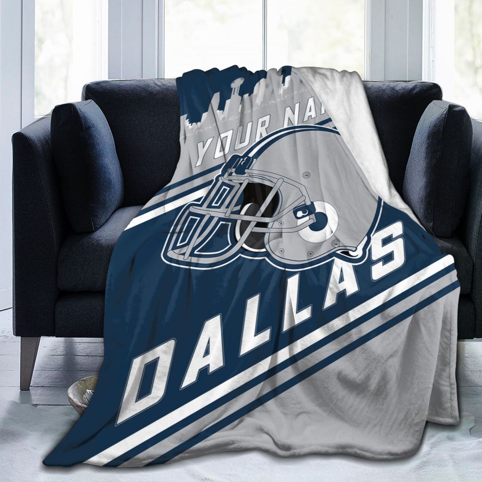 

Customizable Dallas Football Blanket - Personalized Name Throw, Soft Fleece For Couch & Bed, Perfect Gift For Sports Fans