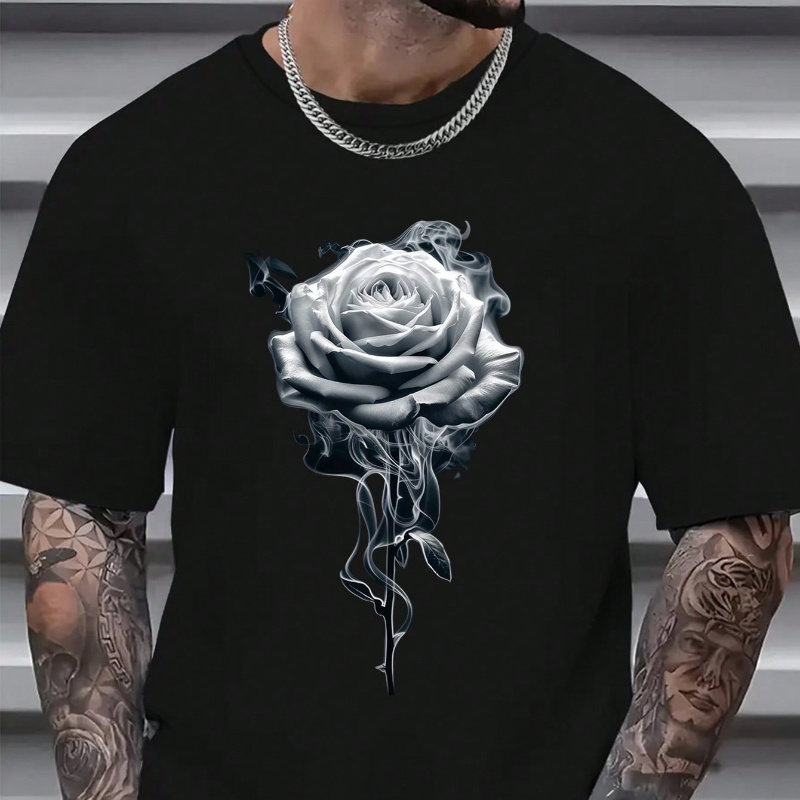 

Men's Rose Printed Round Neck T-shirt