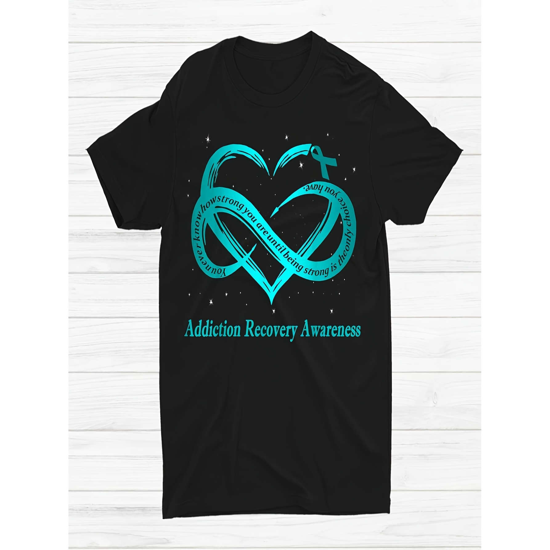 

I Wear Teal For Addiction Recovery Awareness Warrior Shirt 2024 Summer Printed Pattern Men's Sports Black Casual Wear Sports Tops Short Sleeve T-shirt