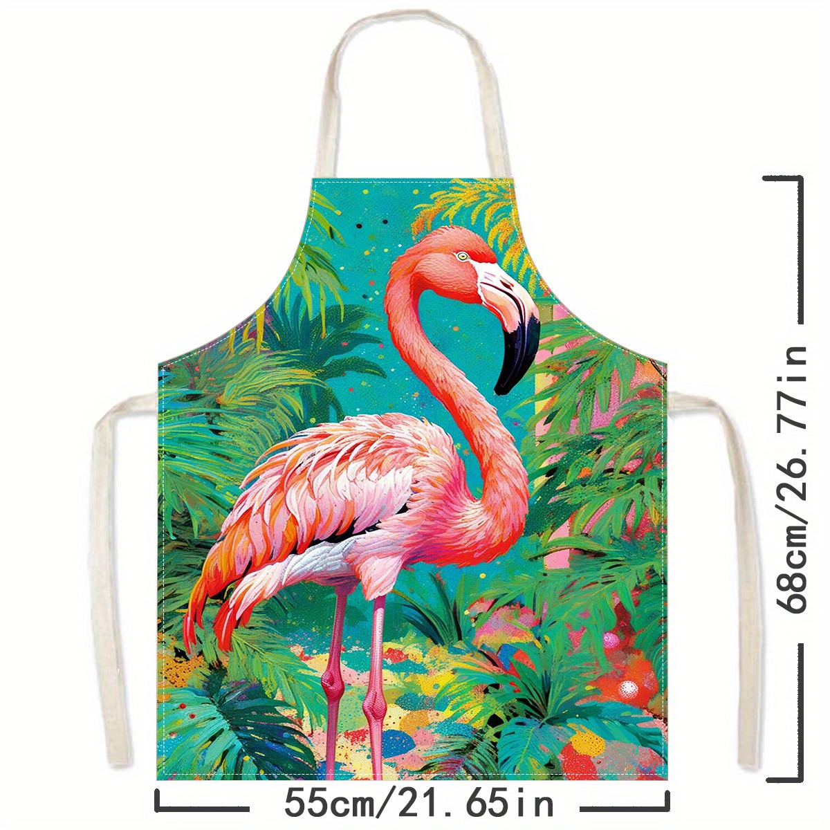 TEMU Flamingo Print Kitchen Apron - Washable, Reusable Sleeveless Cooking & Cleaning Bib For Home And Restaurant Use