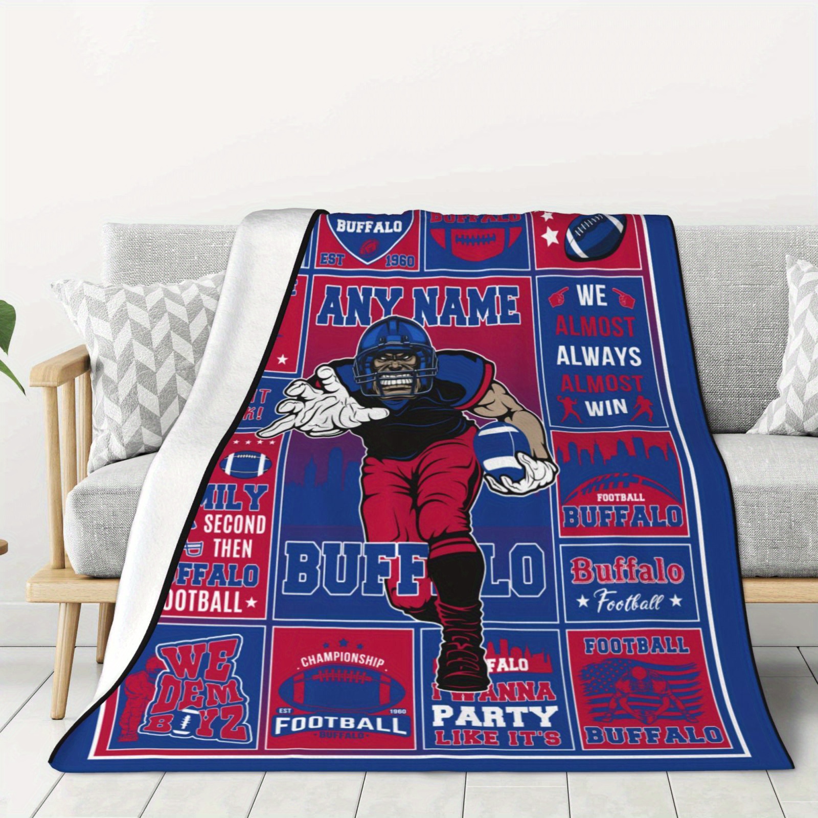 

Custom Buffalo Football Fleece Blanket, Personalized Lightweight Plush Name Throw, Knit Fabric Polyester Party Gift For Sports Fans