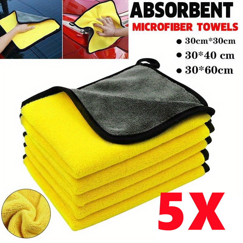 

5-pack Microfiber Car Wash Towels, Dual-sided Absorbent Plush Auto Detailing Rags For Household Cleaning And Car Washing - Uncharged, Without Battery