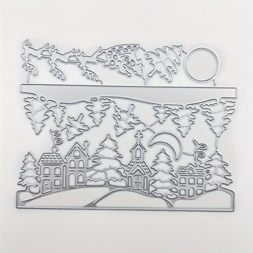 Image of Christmas Winter 1pc Village Die Cuts For Card Making, Elk Pulls Santa Claus Metal Cutting Dies For Paper Scrapbooking, Diy Stencils For Album Party Decoration