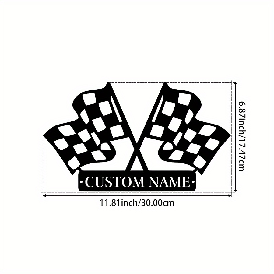 TEMU Custom Metal Checkered Flag Racing Sign, Personalized Checkered Flag Racing Emblem, Cottage Wall Decor, Metal Wall Checkered Flag , Custom Name