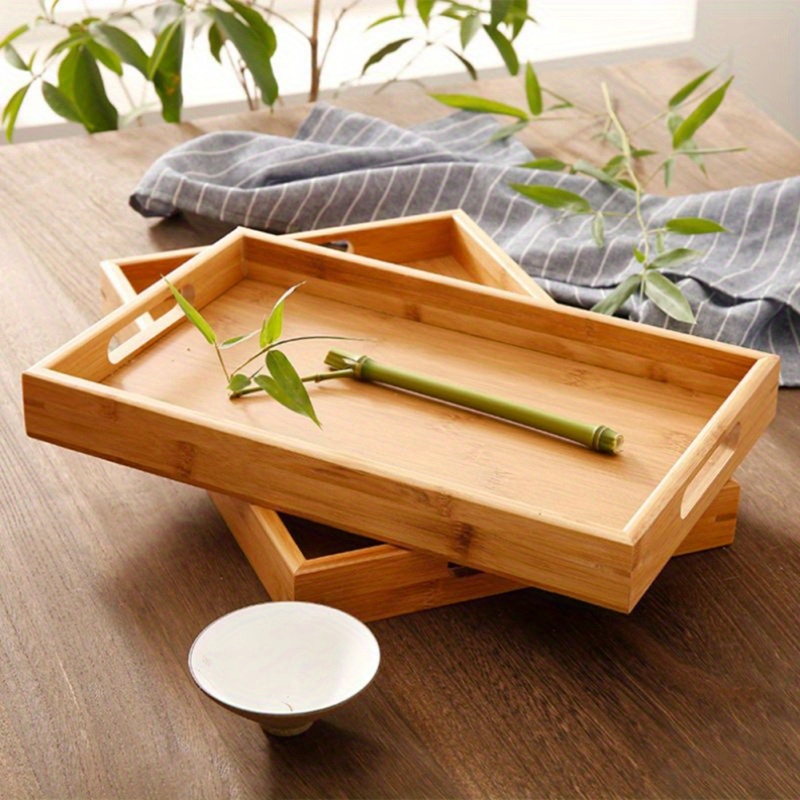 elegant bamboo serving tray with handles   organizer for cutlery spoons teapot teacup storage   kitchen dining decor details 2