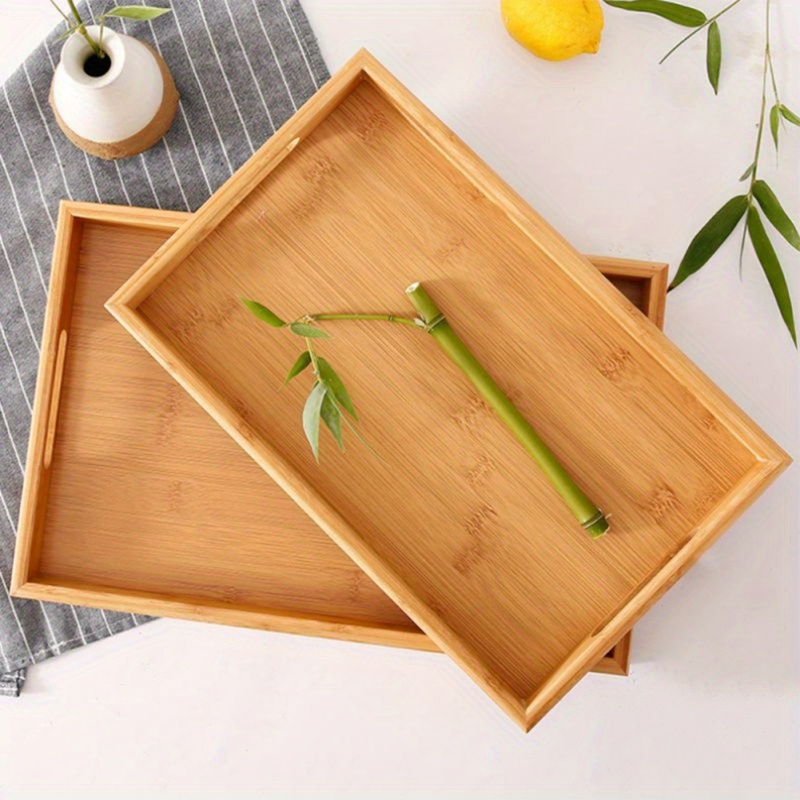 elegant bamboo serving tray with handles   organizer for cutlery spoons teapot teacup storage   kitchen dining decor details 3