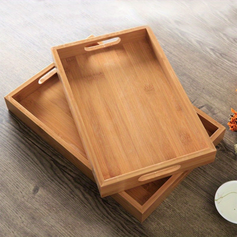 elegant bamboo serving tray with handles   organizer for cutlery spoons teapot teacup storage   kitchen dining decor details 5