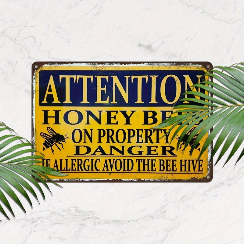 

1pc Aluminum Honey Bee Warning Sign, 8x12inch, Weatherproof Wall Hanging Decor For Home, Man Cave, Garage, Garden - Pre-drilled, Multipurpose, English Text, Ideal For Outdoor Use