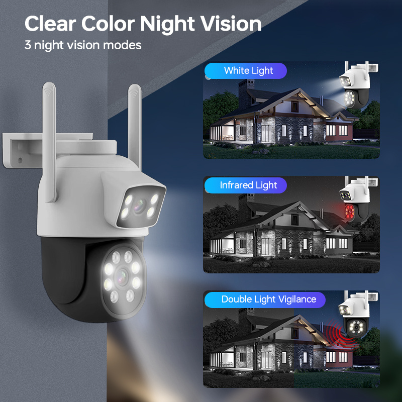 4mp dual lens outdoor security camera   color night vision two way audio wifi enabled 2 4 5g   ip65 waterproof eseecloud app compatible details 4