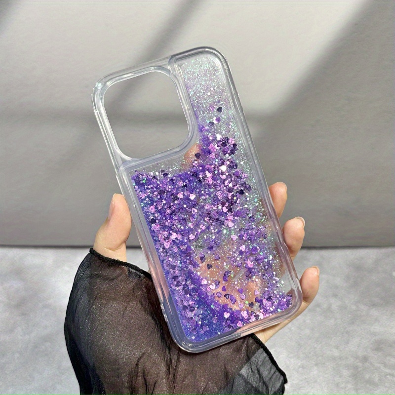 

Fashion Luxury Shiny Love Dynamic Quicksand Purple Silicone Mobile Phone Case Suitable For Iphone15\15pro\15promax\14\13\12\11\xsmax Series Mobile Phone Protective Case