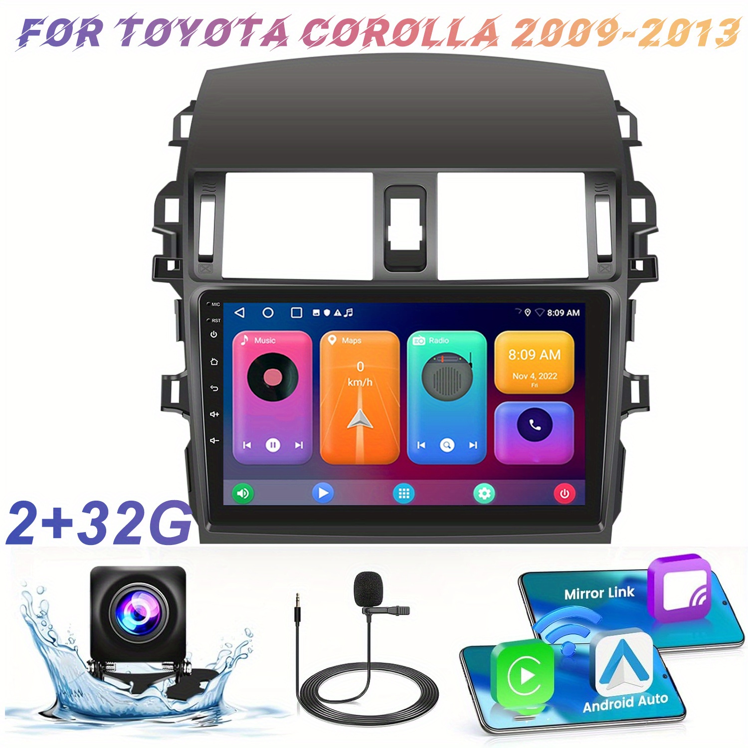 

Podofo Stereo Replacement For Toyota Corolla 2009-2013 - [2+32g] 9 Inch Touchscreen Dsp Audio With Wireless Carplayer And Auto, , Gps, Wifi + Ahd Backup Camera