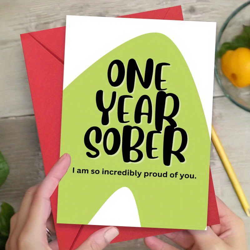 

One-year Sober Celebration Card - Supportive Recovery & Sobriety Greeting, Aa Anniversary Gift, Design, Of You Message, , Soberversary