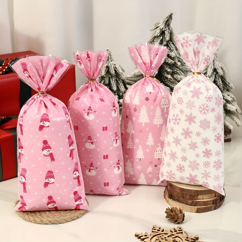 

Pink Snowman & Christmas Bags - 25/50/100pcs Cellophane Candy Bags For Holiday Gift Pieceaging & Home Decor, Christmas Decor