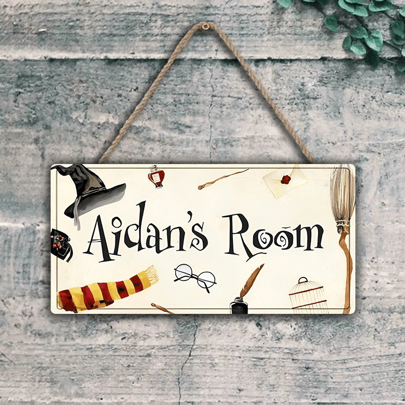 

1pc Horizontal Modern Oblong Personalized Wizard Themed Name Sign - Customizable Bedroom Door Metal Wall Art Decor - 6x12 Inch Aluminum Room Sign For Fans