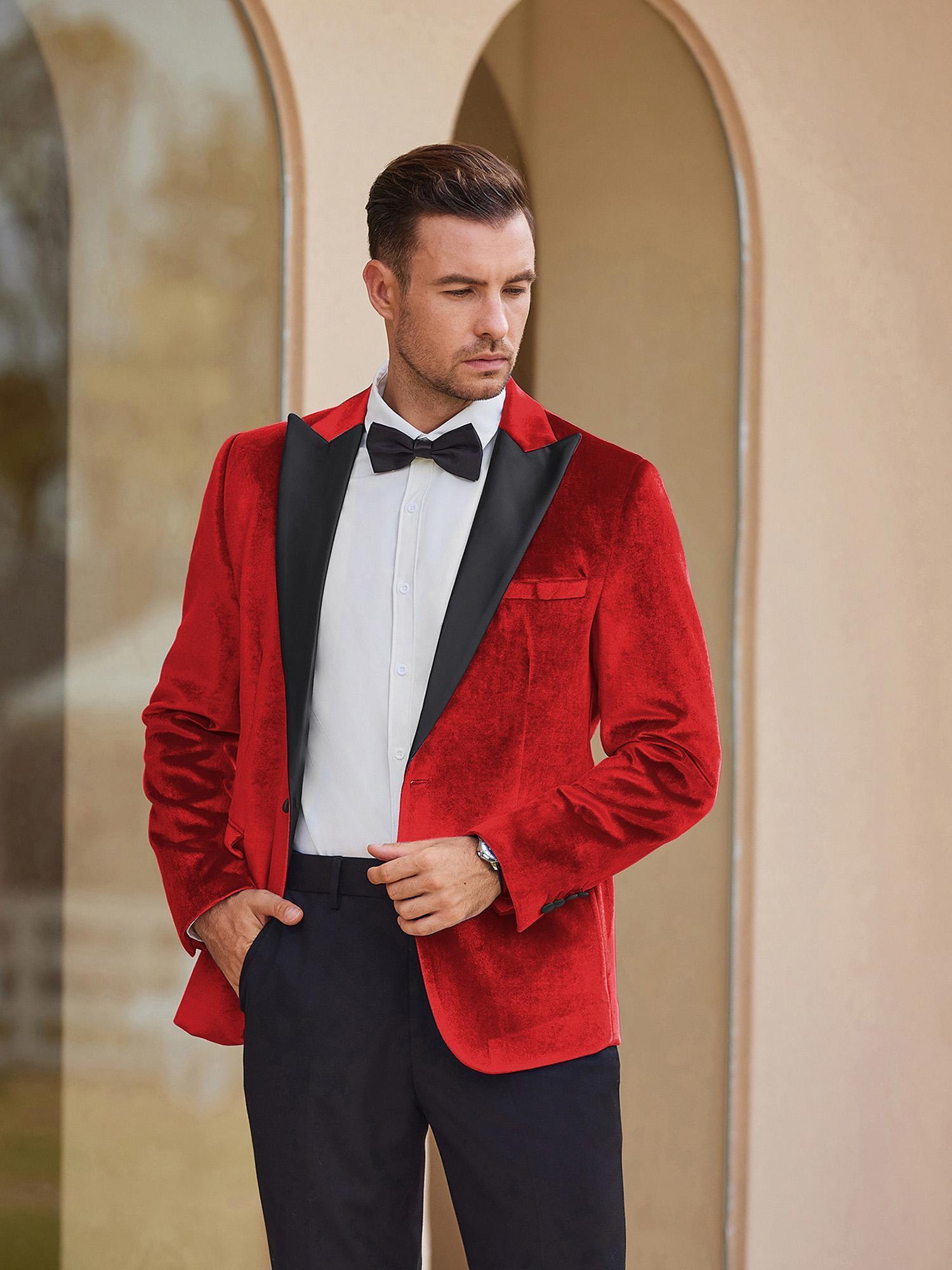 Mens Velvet Tuxedo Peaked Lapel Suit Jacket for Wedding Prom Party  Dinner, Plus Size