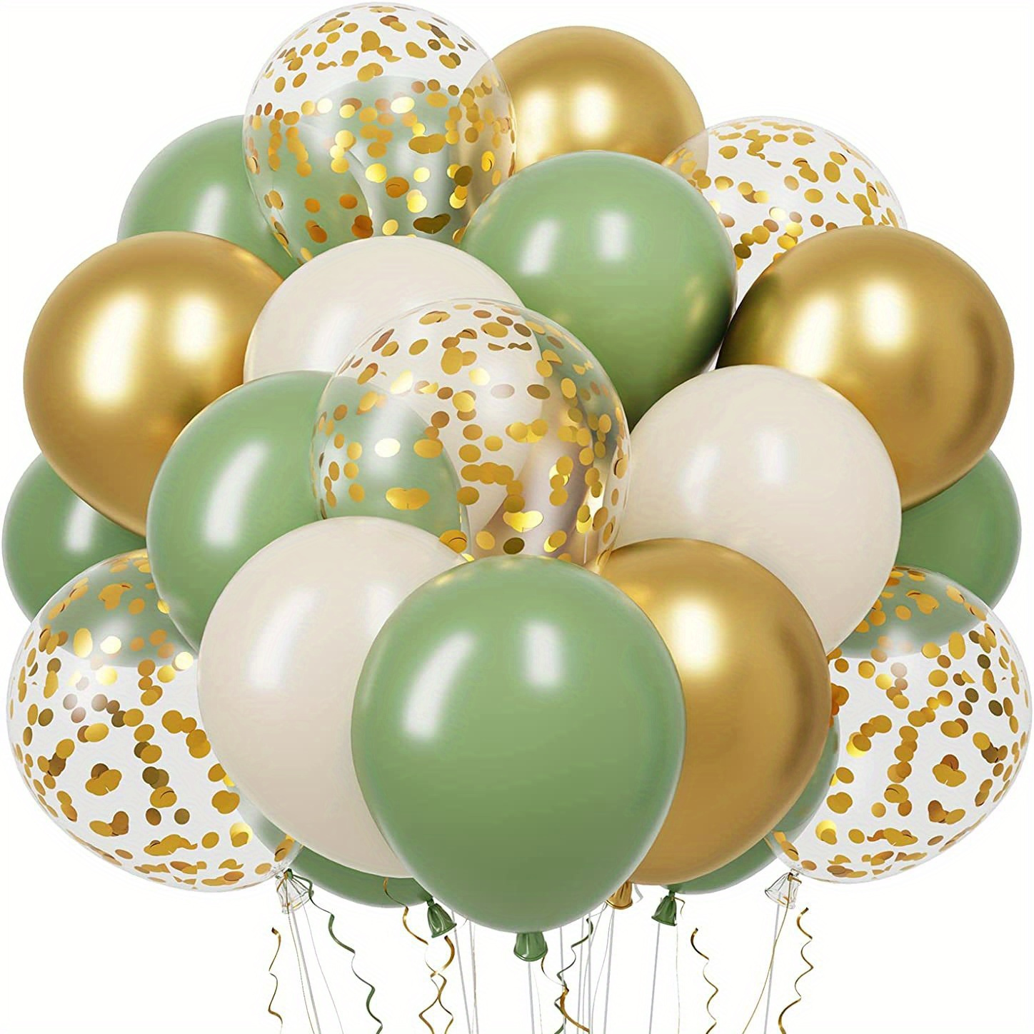 Image of 51pcs, Sage Green Golden Confetti Balloon Set -12 Inches - Perfect For Birthdays, Weddings, Graduation Ceremonies, And Eucalyptus Party Decorations For Christmas, Halloween