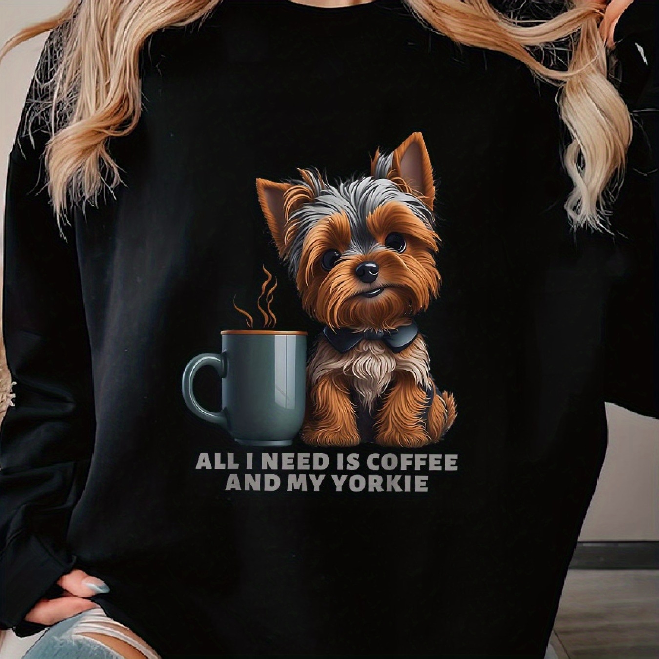 

Funny Yorkie Dog Mom Woman's Cozy Pullover Sweater, Casual Long Sleeve Crew Neck Sweater