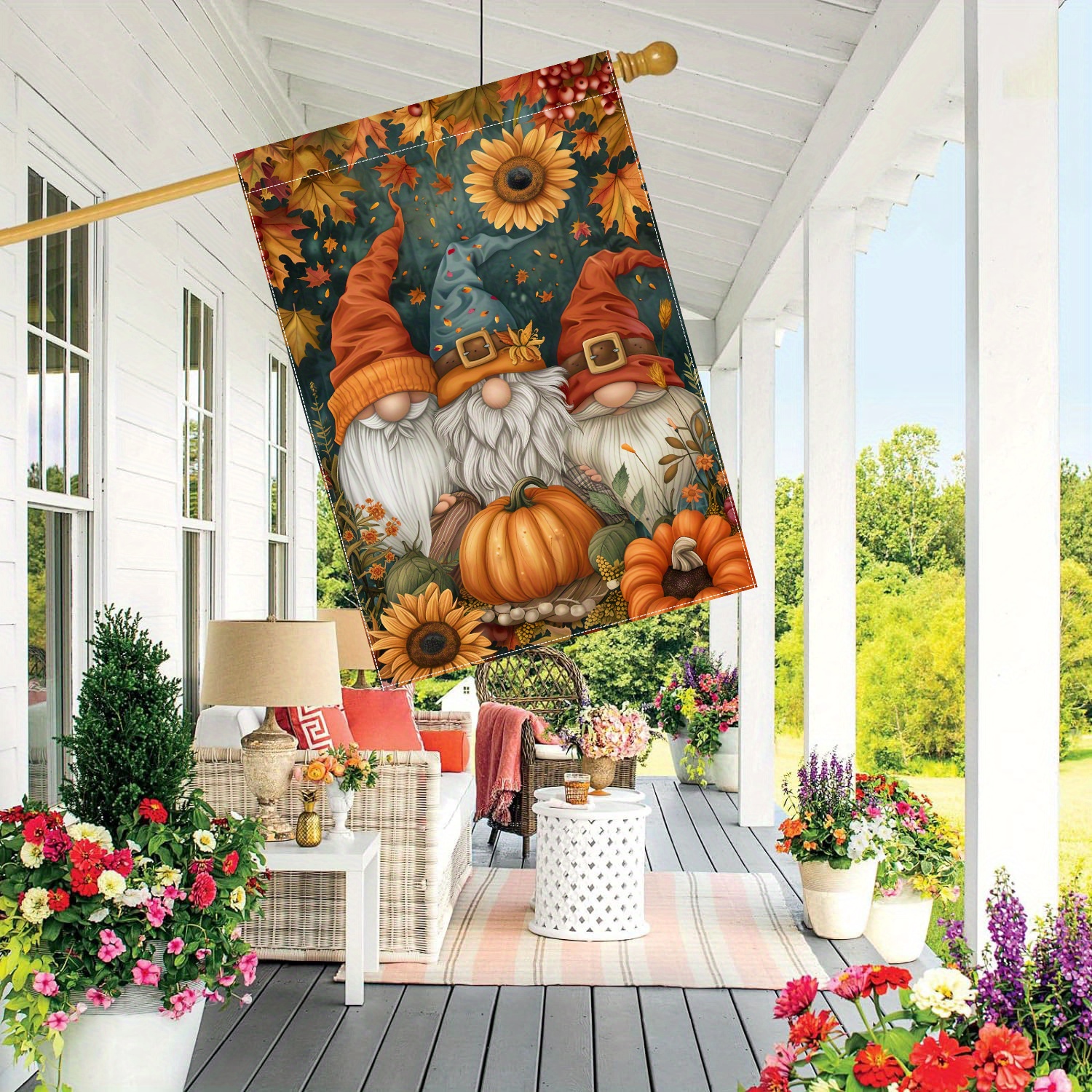 

1pc, Rustic Gnome Garden Flag 28x40 Inches, Double-sided Polyester Outdoor Decor, Festive Autumn Lawn & Courtyard Banner, No Power Needed