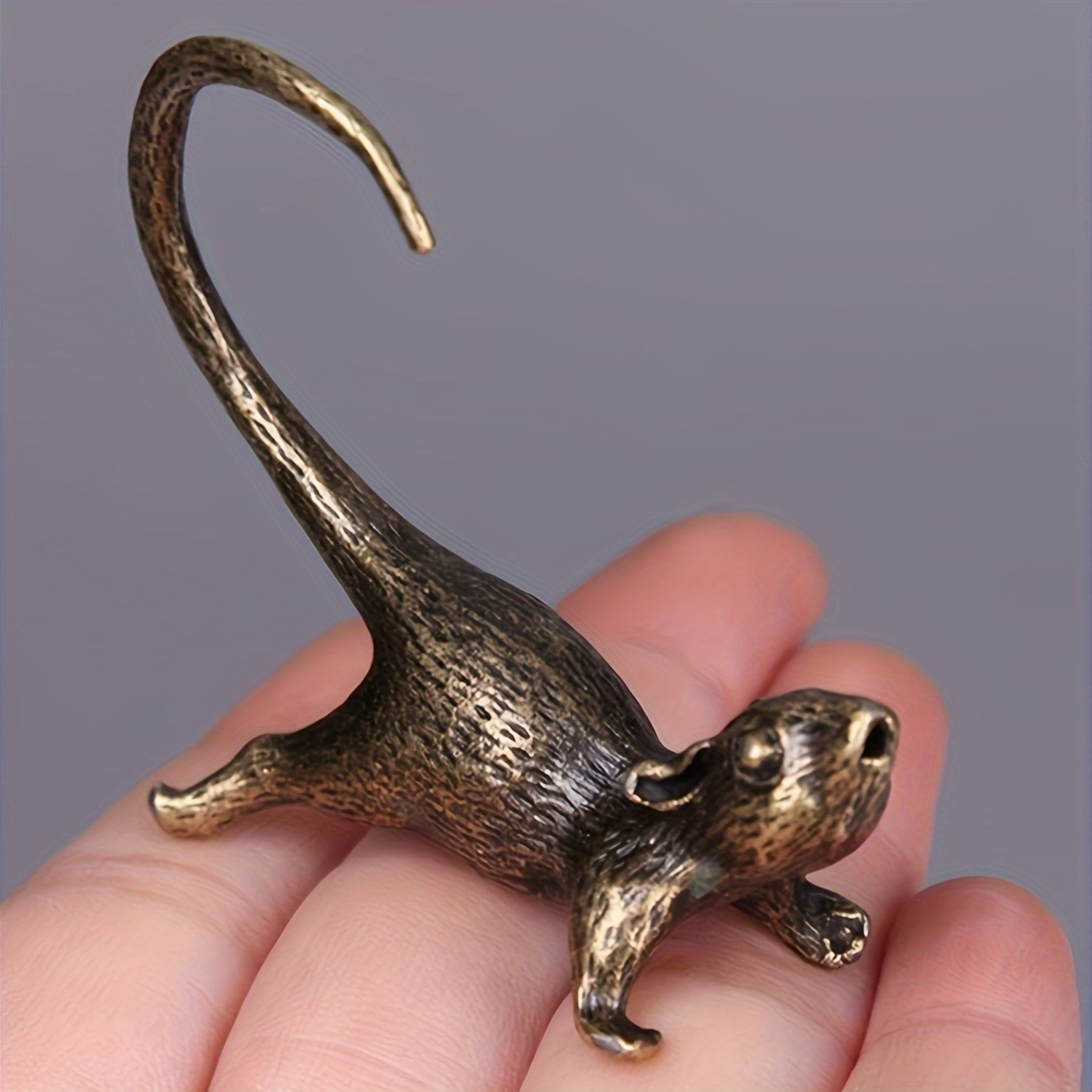 

1pc Long Tail Rat Figurine - Premium Solid Alloy, Antique , Ideal For Study Desk Or Tea Decor, Collectible, Desktop Ornament| Figurine|solid Alloy Material