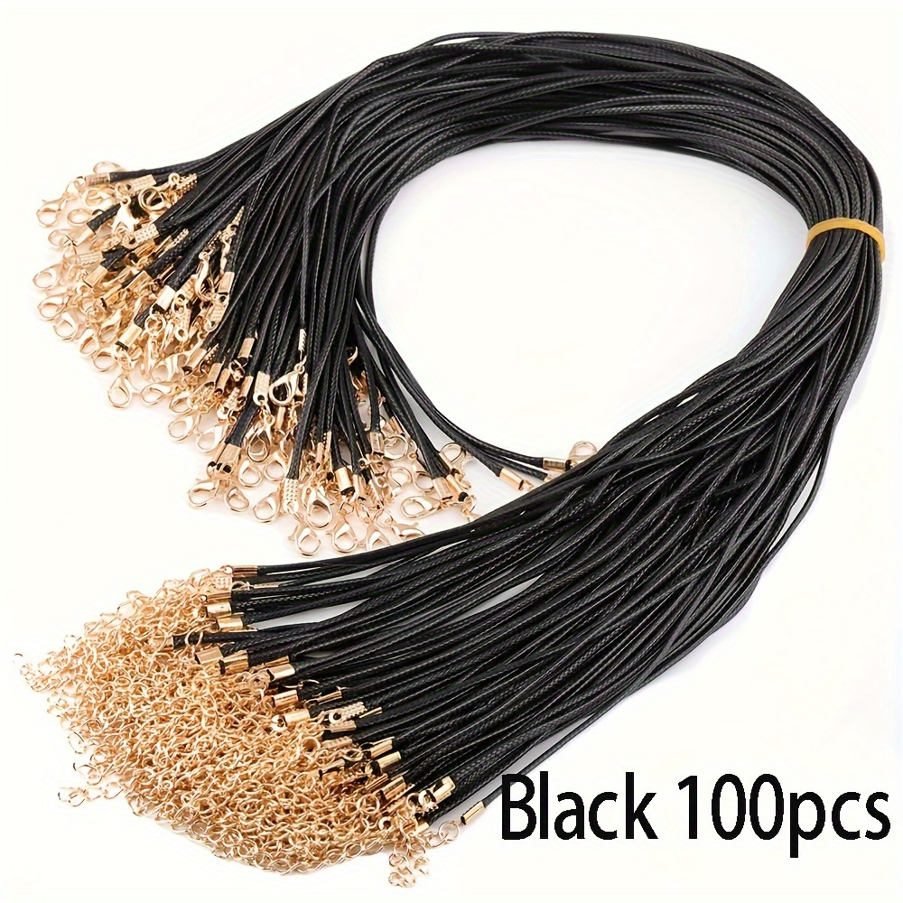 TEMU 100 Cordons de Cire Noirs Multicolores avec Boucle Dorée - Corde Factice Ajustable, Adaptés pour la Fabrication de Bijoux DIY et Fournitures