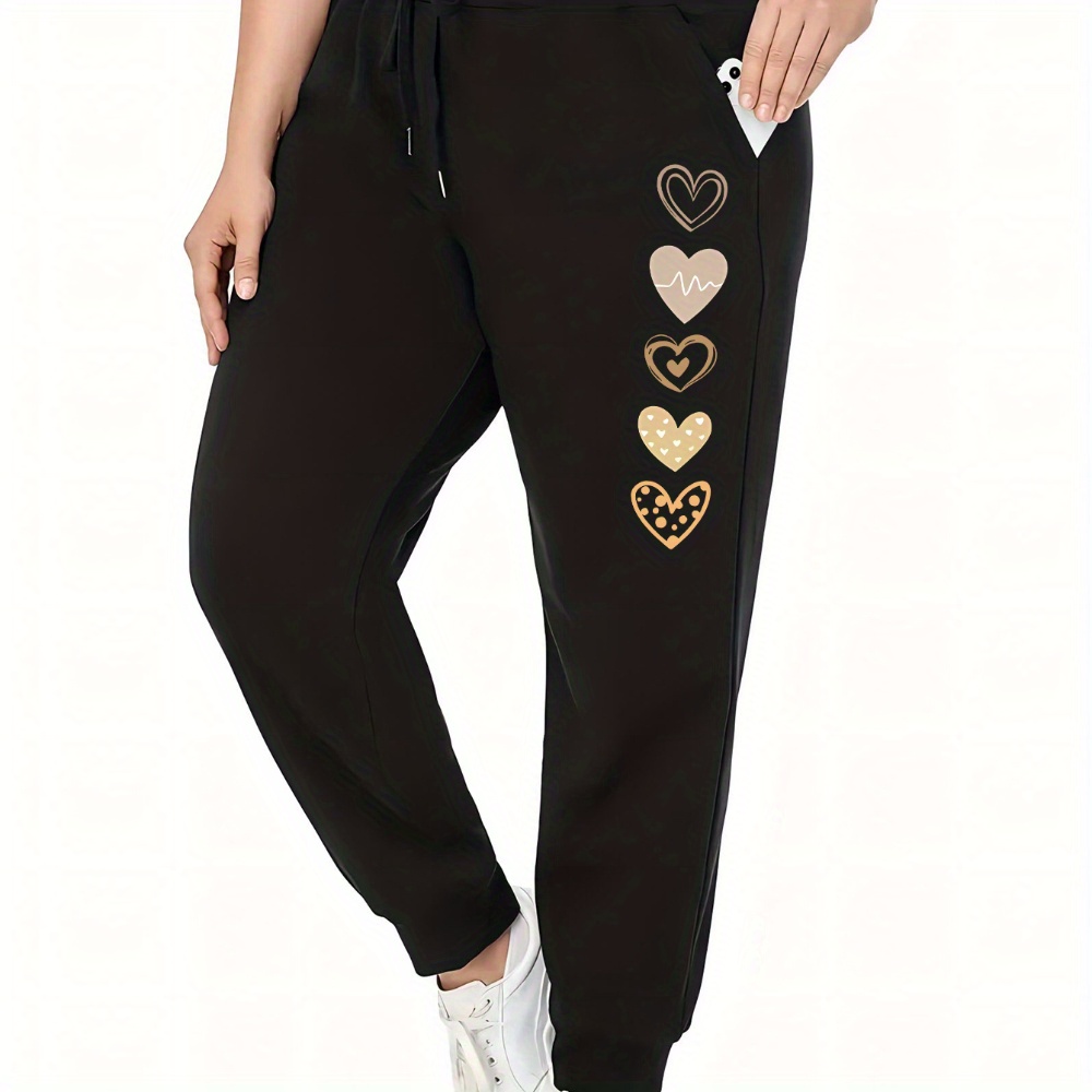 

Plus Size Casual Sweatpants With Drawstring Waistband, Breathable Knit Fabric, Comfortable Elasticity, Printed Design For Running And Outdoor Activities, Polyester Athletic Pants