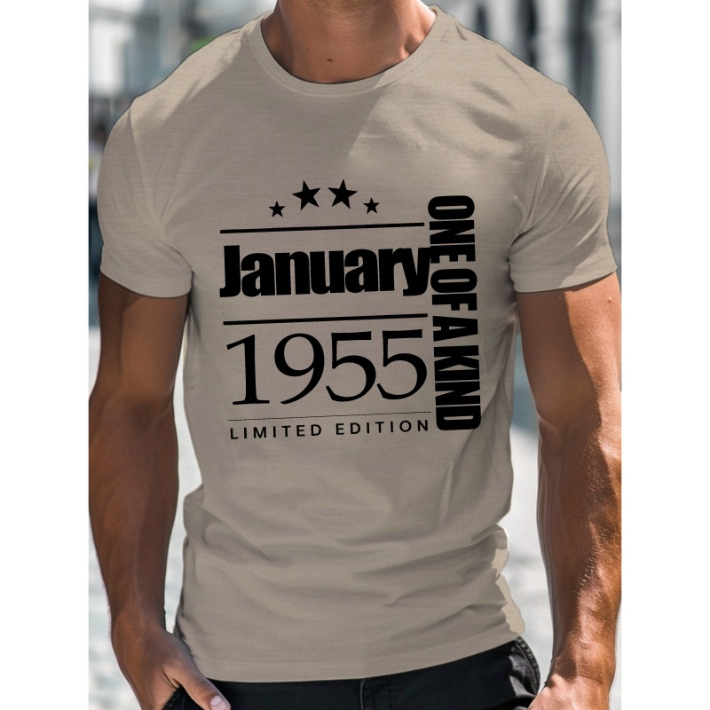 

T-Shirt Homme Unique Imprimé Janvier 1955 - Col Rond Décontracté, Manches Courtes, Léger & Confortable pour l'Été