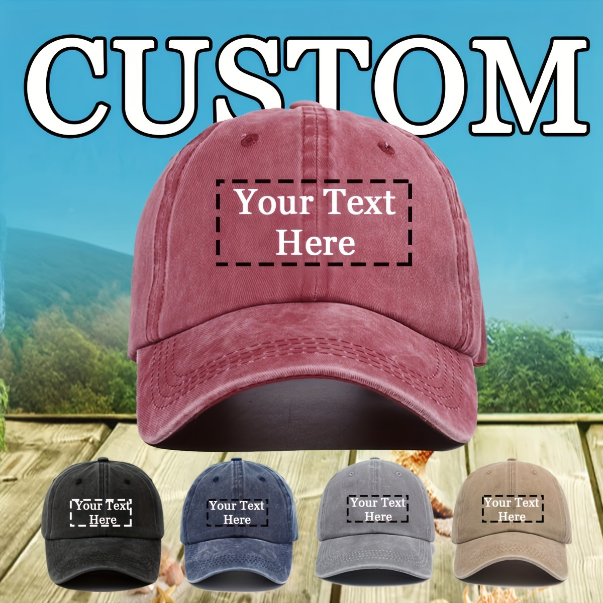 

Custom Vintage Washed Baseball Cap With Personalized Lettering - Adjustable, Lightweight Dad Hat For , Ideal For Outdoor Sports & Sun Protection, Machine Washable