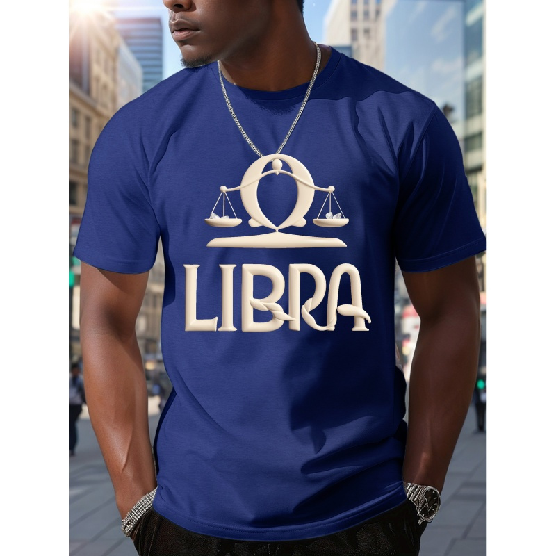 

Libra Sign With Balance Scale Print Tee Shirt, Tees For Men, Casual Short Sleeve T-shirt For Summer