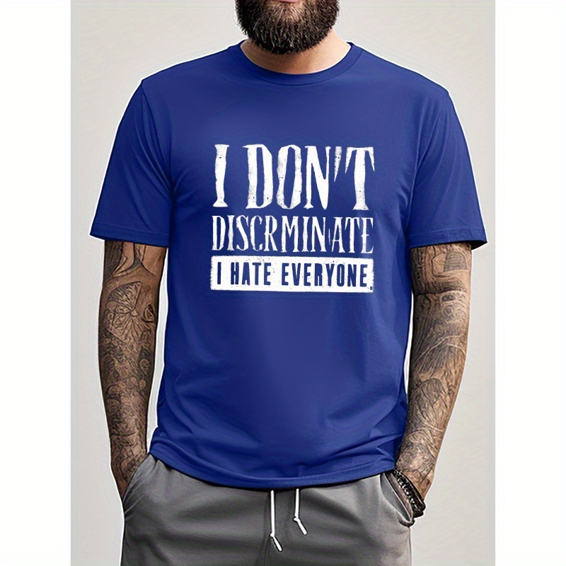 

Men's Royal Blue 'i Hate Everyone' Graphic Tee - Casual Polyester Short Sleeve Crewneck T-shirt, Machine Washable For Summer Wear