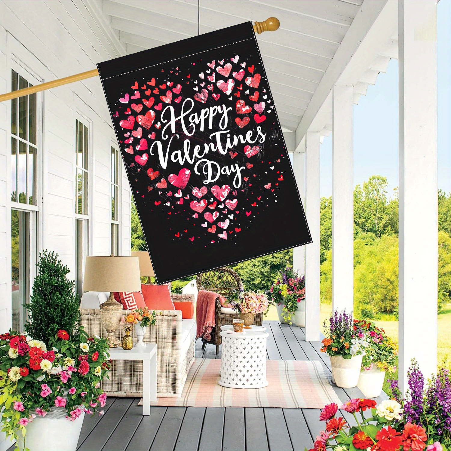 

Valentine's Day Double-sided Garden Flag - 28x40 Inch, Heart-shaped Polyester Outdoor Decoration, Lawn Flag - No Electricity Needed, 1 Piece