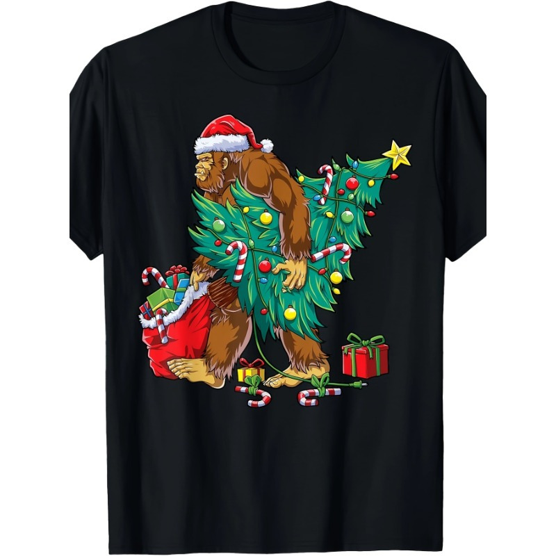 

Bigfoot Christmas Tree Lights Christmas Boy Men Bigfoot Lover Men's Casual Comfort T-shirt