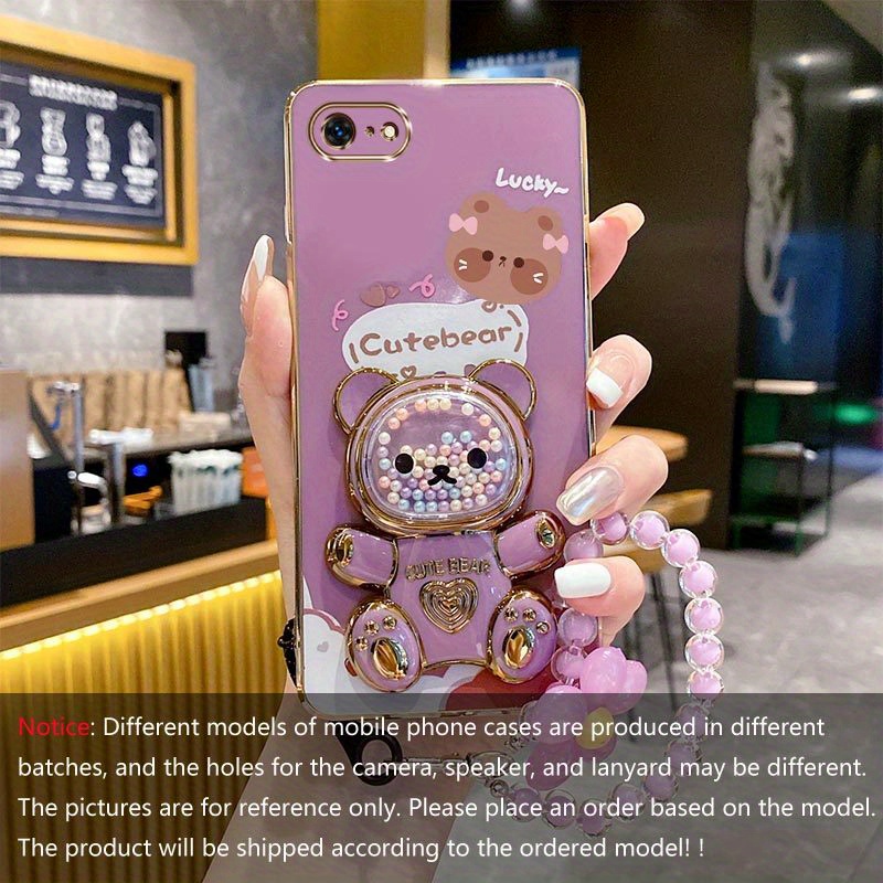 TEMU Colorful Flower Lanyard Phone Case With A Cute Bear Holder For Iphone 7, Featuring A Soft