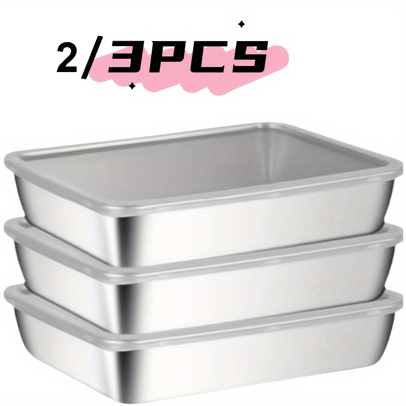 

2/3pcs Stainless Steel Baking Set With Lids - Square, Deep, Leak-proof Food Storage Containers - Stackable, Home & Restaurant Use, Ideal For Baking, Cooking, Salads & More