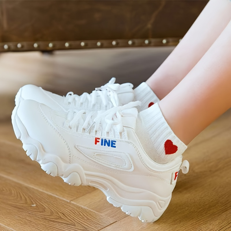 5 Pairs of White Heart-Patterned Socks, Comfortable Athletic Socks