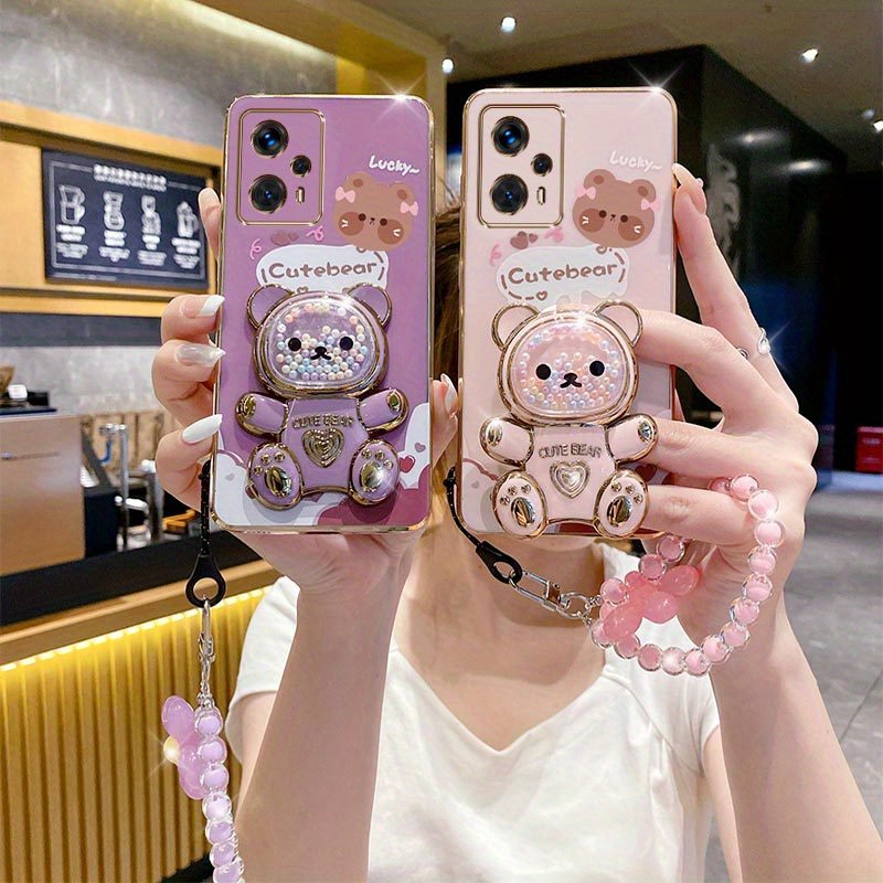 

Moto G13-g23 Cute Bear Holder Colorful Flower Bracelet Plating Phone Case For Moto G13-g23 Soft Cover