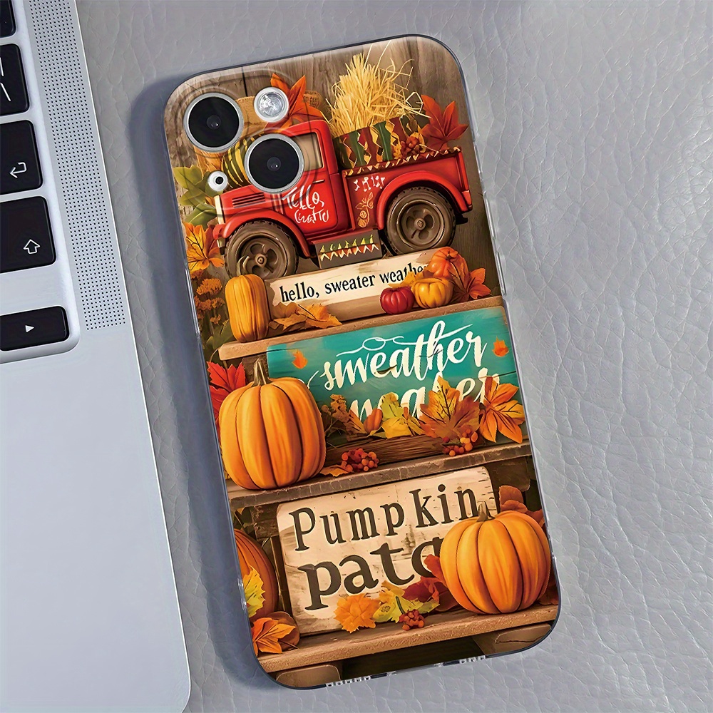 

House Truck Harvest Pumpkins Thanksgiving Phone Case, Shockproof With Lens Protection, For Iphone 11/12/13/14/15 Pro Max/plus