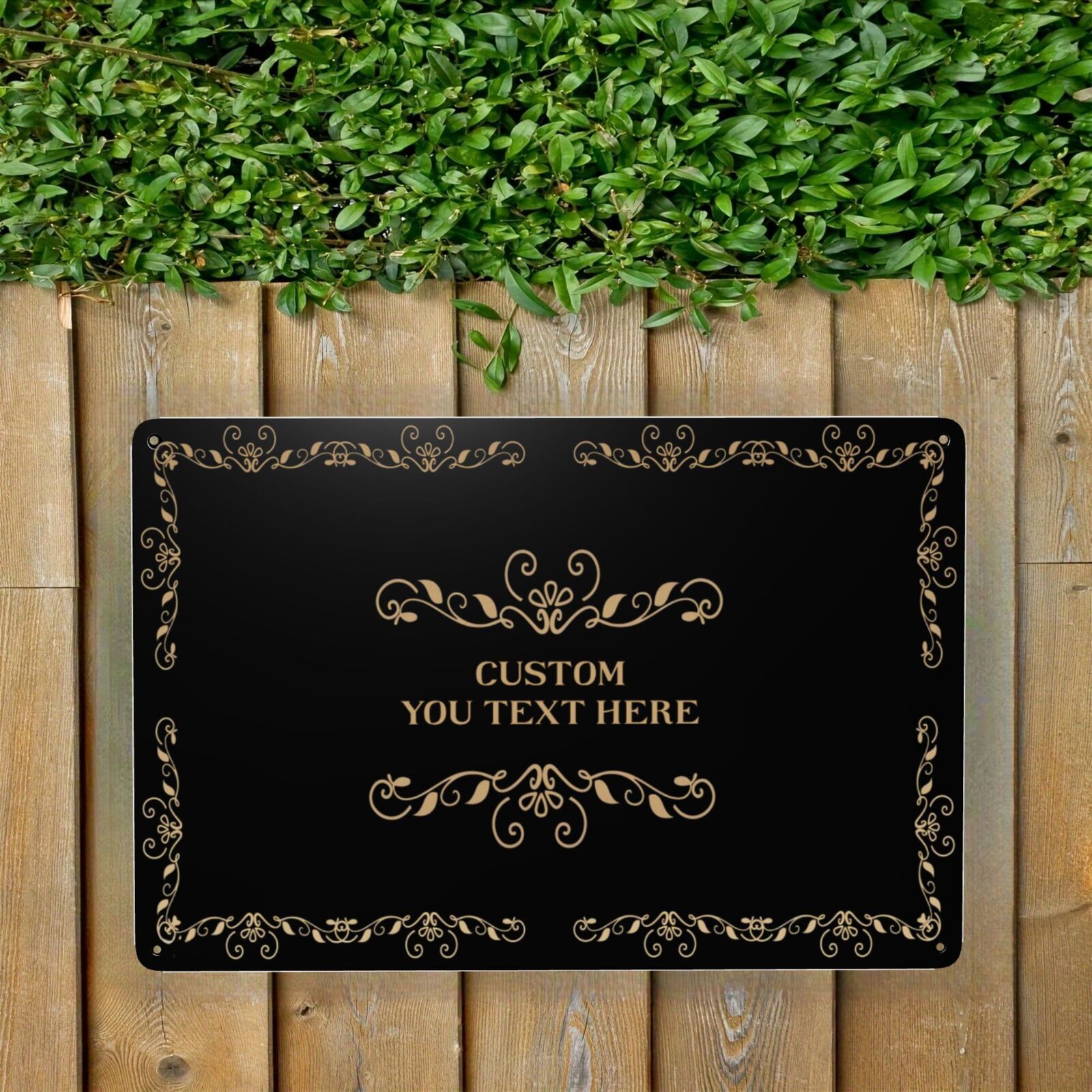 

1pc Customizable Black Lace Pattern Metal Sign - Personalize Or Text, Elegant Golden Design, Outdoor Traffic Warning & Caution Sign, 8x12 Inches