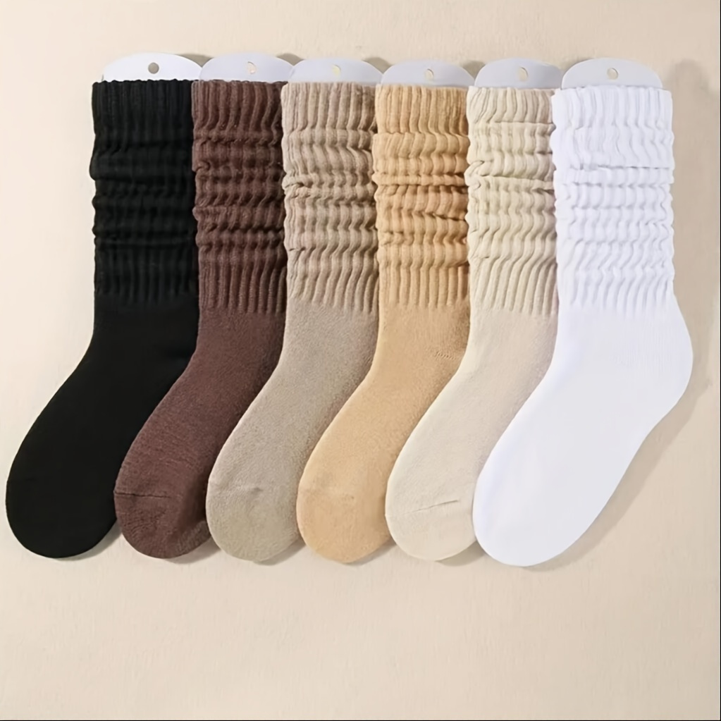 

6 Pairs Women's Cozy Winter Socks, Thick Warm Towel Bottoms, Comfortable Crew Length, Solid Color, Casual Long Tube Hosiery